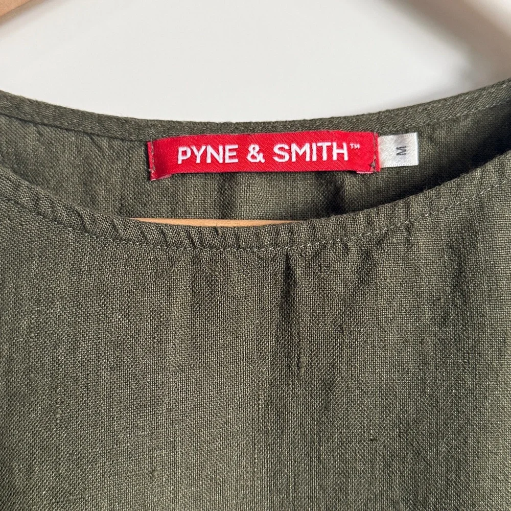 Pyne & Smith moss green below the knee dress. Linen Medium. Fragrance free home. - Picture 2 of 4